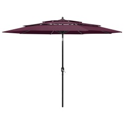 vidaXL Sonnenschirm mit Aluminium-Mast 3-lagig Bordeauxrot 3 m