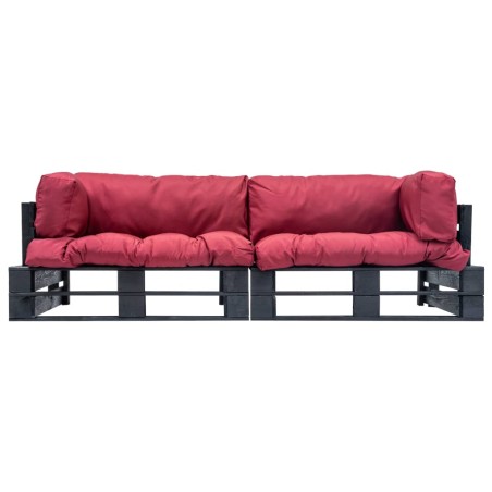 vidaXL 2-tlg. Outdoor-Sofa-Set Paletten mit Kissen in Rot Kiefernholz