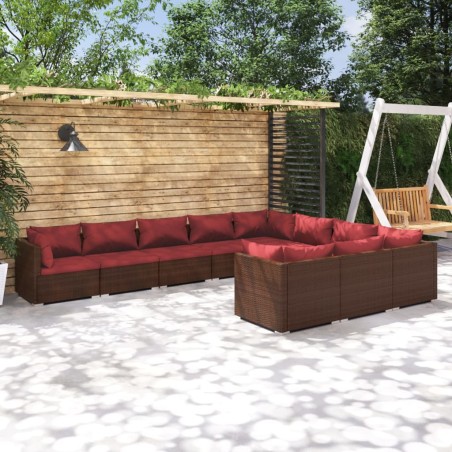 vidaXL 10-tlg. Garten-Lounge-Set mit Kissen Poly Rattan Braun