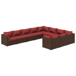 vidaXL 10-tlg. Garten-Lounge-Set mit Kissen Poly Rattan Braun