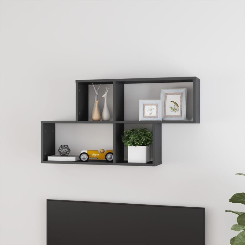 vidaXL Wandregal Hochglanz-Grau 100x18x53 cm Holzwerkstoff vidaXL Wandregal Hochglanz-Grau 100x18x53 cm Holzwerkstoff