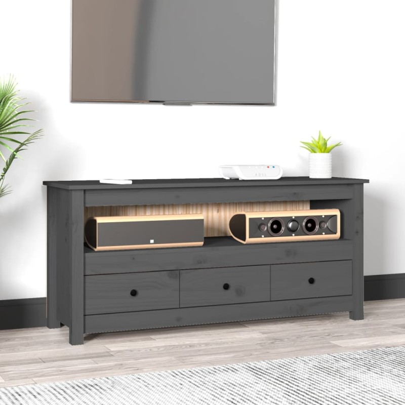 vidaXL TV-Schrank Grau 114x35x52 cm Massivholz Kiefer vidaXL TV-Schrank Grau 114x35x52 cm Massivholz Kiefer