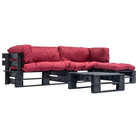 vidaXL 4-tlg. Garten-Lounge-Set aus Paletten mit Roten Kissen Holz