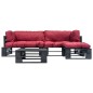 vidaXL 4-tlg. Garten-Lounge-Set aus Paletten mit Roten Kissen Holz vidaXL 4-tlg. Garten-Lounge-Set aus Paletten mit Roten Kissen Holz