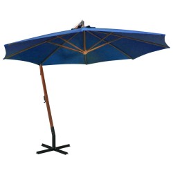 vidaXL Ampelschirm mit Mast Azurblau 3,5x2,9 m Massivholz Tanne