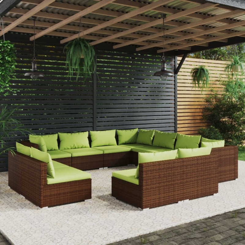 vidaXL 11-tlg. Garten-Lounge-Set mit Kissen Braun Poly Rattan vidaXL 11-tlg. Garten-Lounge-Set mit Kissen Braun Poly Rattan