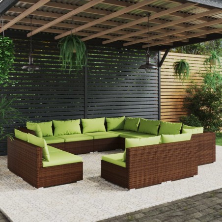 vidaXL 11-tlg. Garten-Lounge-Set mit Kissen Braun Poly Rattan