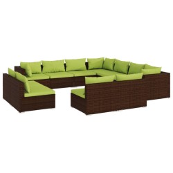 vidaXL 11-tlg. Garten-Lounge-Set mit Kissen Braun Poly Rattan