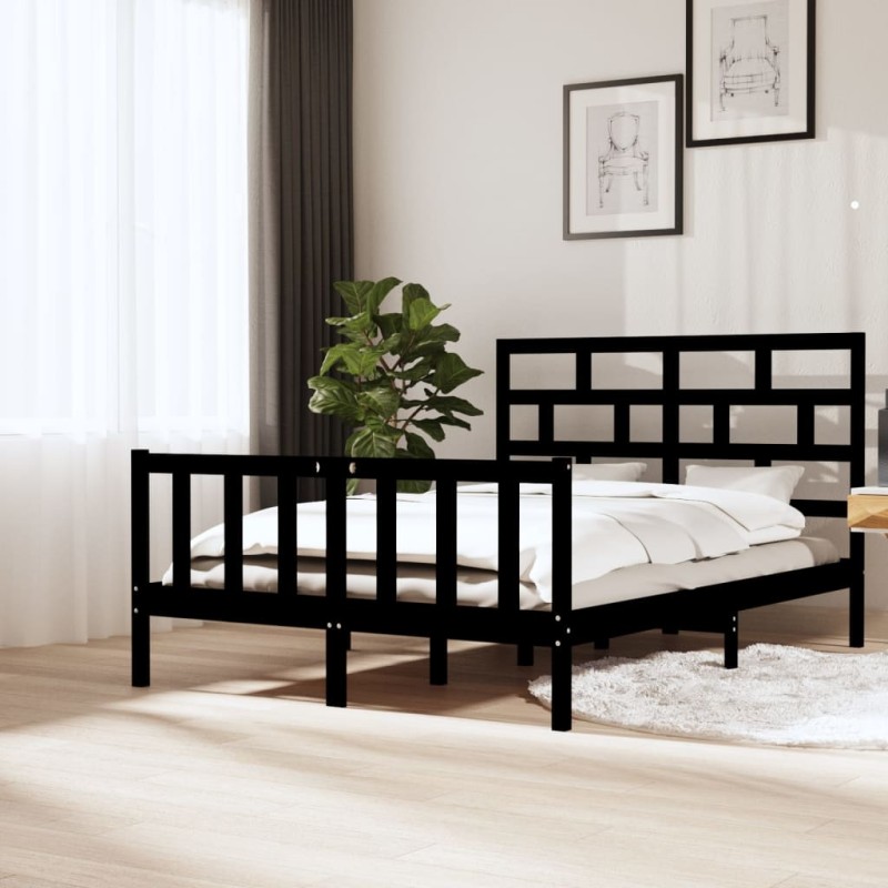 vidaXL Massivholzbett Schwarz Kiefer 150x200 cm vidaXL Massivholzbett Schwarz Kiefer 150x200 cm