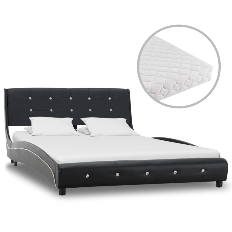 Bett mit Matratze Schwarz Kunstleder 120 x 200 cm Bett mit Matratze Schwarz Kunstleder 120 x 200 cm