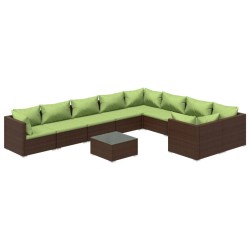 vidaXL 10-tlg. Garten-Lounge-Set mit Kissen Poly Rattan Braun