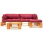 4-tlg. Garten-Lounge-Set aus Paletten mit Roten Kissen Holz 4-tlg. Garten-Lounge-Set aus Paletten mit Roten Kissen Holz