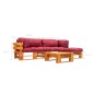 4-tlg. Garten-Lounge-Set aus Paletten mit Roten Kissen Holz 4-tlg. Garten-Lounge-Set aus Paletten mit Roten Kissen Holz