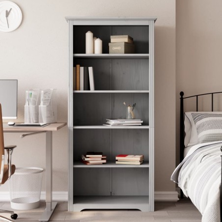 vidaXL Bücherregal BODO Grau 80x38x180 cm Massivholz Kiefer 5 Fächer