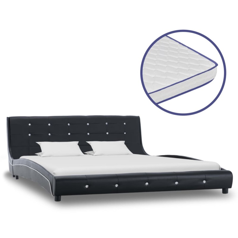 vidaXL Bett Memory-Schaum-Matratze Schwarz Kunstleder 160x200cm vidaXL Bett Memory-Schaum-Matratze Schwarz Kunstleder 160x200cm