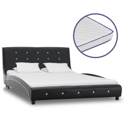 Bett Memory-Schaum-Matratze Schwarz Kunstleder 120×200cm