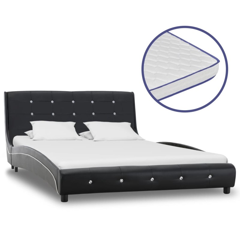 Bett Memory-Schaum-Matratze Schwarz Kunstleder 120×200cm Bett Memory-Schaum-Matratze Schwarz Kunstleder 120×200cm