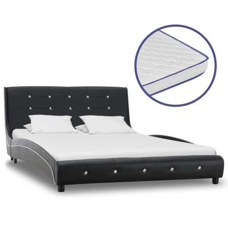 Bett Memory-Schaum-Matratze Schwarz Kunstleder 120×200cm