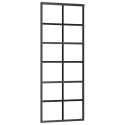 vidaXL Schiebetür ESG-Glas und Aluminium 76x205 cm Schwarz