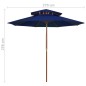 vidaXL Sonnenschirm mit Doppeldach und Holzmast Blau 270 cm vidaXL Sonnenschirm mit Doppeldach und Holzmast Blau 270 cm