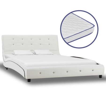 vidaXL Bett mit Memory-Schaum-Matratze Weiß Kunstleder 120×200cm