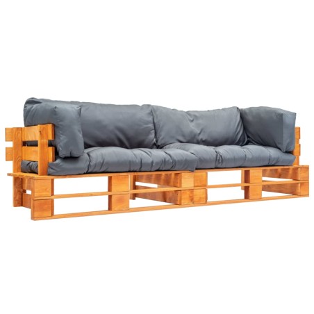 2-tlg. Garten-Palettensofa-Set Kissen in Grau Kiefernholz