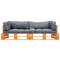 2-tlg. Garten-Palettensofa-Set Kissen in Grau Kiefernholz