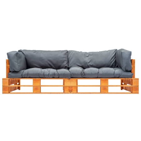 2-tlg. Garten-Palettensofa-Set Kissen in Grau Kiefernholz
