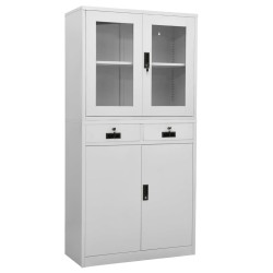vidaXL Büroschrank Hellgrau 90x40x180 cm Stahl und Gehärtetes Glas