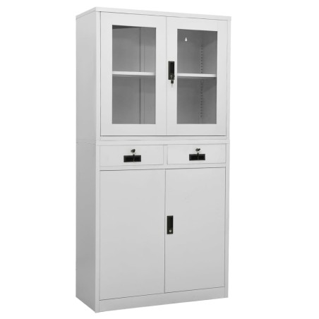 vidaXL Büroschrank Hellgrau 90x40x180 cm Stahl und Gehärtetes Glas