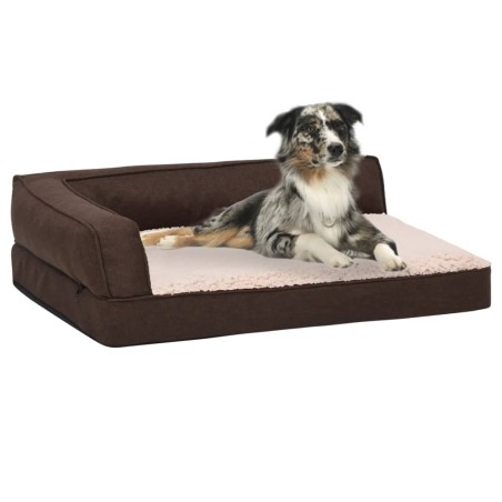vidaXL Hundematratze Ergonomisch 75x53 cm Leinenoptik Fleece Braun