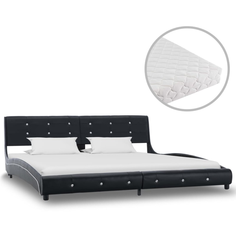 Bett mit Matratze Schwarz Kunstleder 180 x 200 cm Bett mit Matratze Schwarz Kunstleder 180 x 200 cm