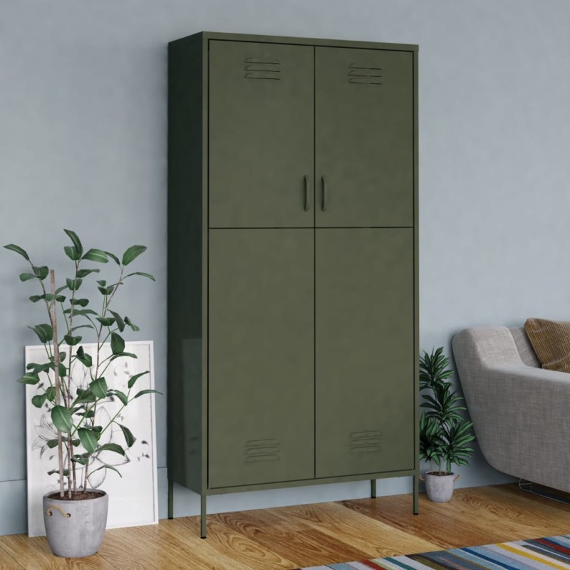 vidaXL Kleiderschrank Olivgrün 90x50x180 cm Stahl vidaXL Kleiderschrank Olivgrün 90x50x180 cm Stahl