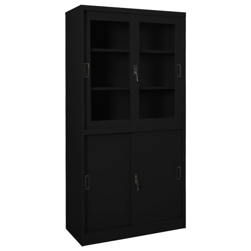 vidaXL Büroschrank mit Schiebetür Schwarz 90x40x180 cm Stahl vidaXL Büroschrank mit Schiebetür Schwarz 90x40x180 cm Stahl