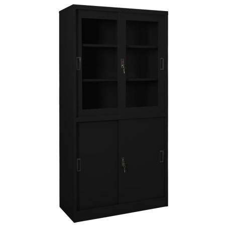 vidaXL Büroschrank mit Schiebetür Schwarz 90x40x180 cm Stahl 