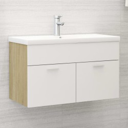 vidaXL Waschbeckenunterschrank Weiß Sonoma-Eiche 80x38,5x46 cm