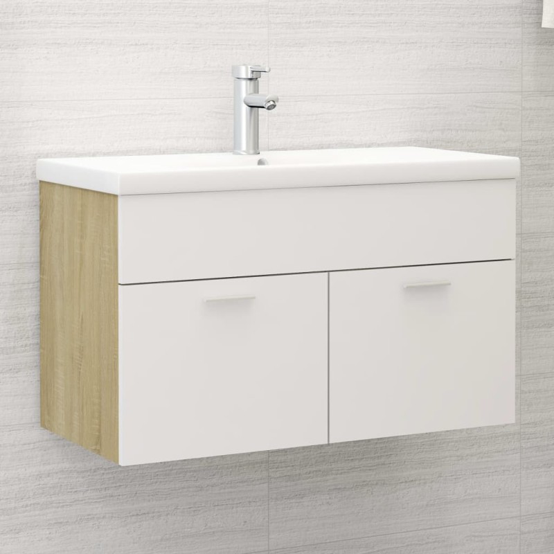 vidaXL Waschbeckenunterschrank Weiß Sonoma-Eiche 80x38,5x46 cm vidaXL Waschbeckenunterschrank Weiß Sonoma-Eiche 80x38,5x46 cm