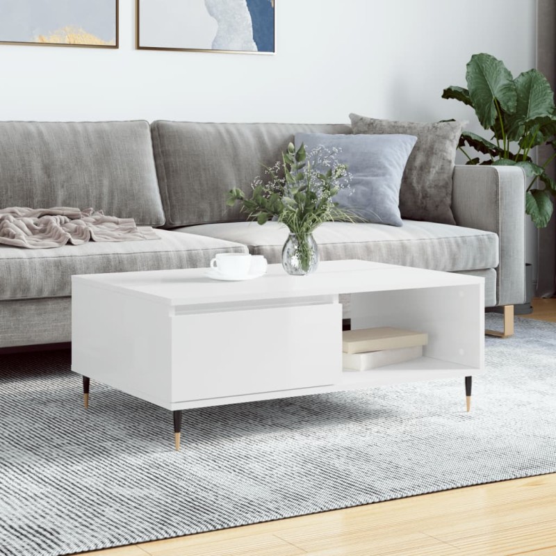 vidaXL Couchtisch Hochglanz-Weiß 90x60x35 cm Holzwerkstoff vidaXL Couchtisch Hochglanz-Weiß 90x60x35 cm Holzwerkstoff