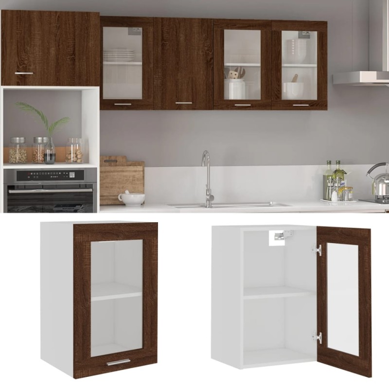 vidaXL Hängeschrank Glas Braun Eichen-Optik 40x31x60 cm Holzwerkstoff vidaXL Hängeschrank Glas Braun Eichen-Optik 40x31x60 cm Holzwerkstoff