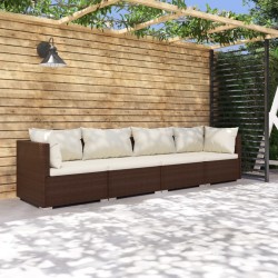 vidaXL 4-tlg. Garten-Lounge-Set mit Auflagen Poly Rattan Braun