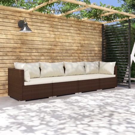 vidaXL 4-tlg. Garten-Lounge-Set mit Auflagen Poly Rattan Braun
