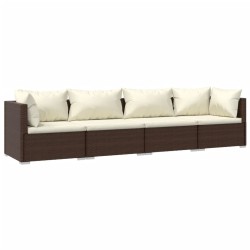 vidaXL 4-tlg. Garten-Lounge-Set mit Auflagen Poly Rattan Braun