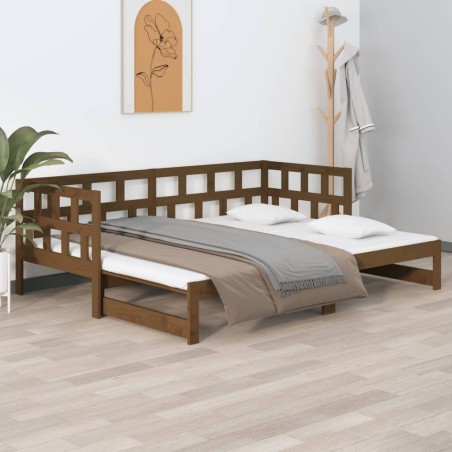 vidaXL Tagesbett Ausziehbar Honigbraun Massivholz Kiefer 2x(90x200) cm