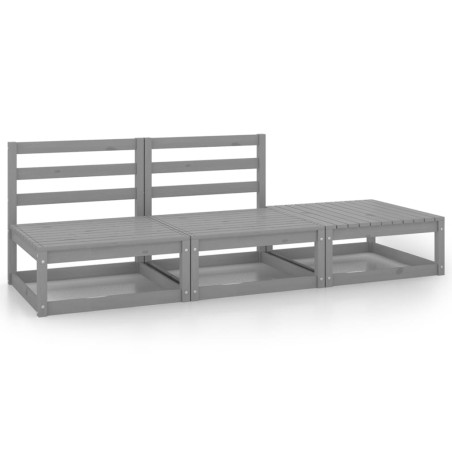 vidaXL 3-tlg. Garten-Lounge-Set Grau Kiefer Massivholz