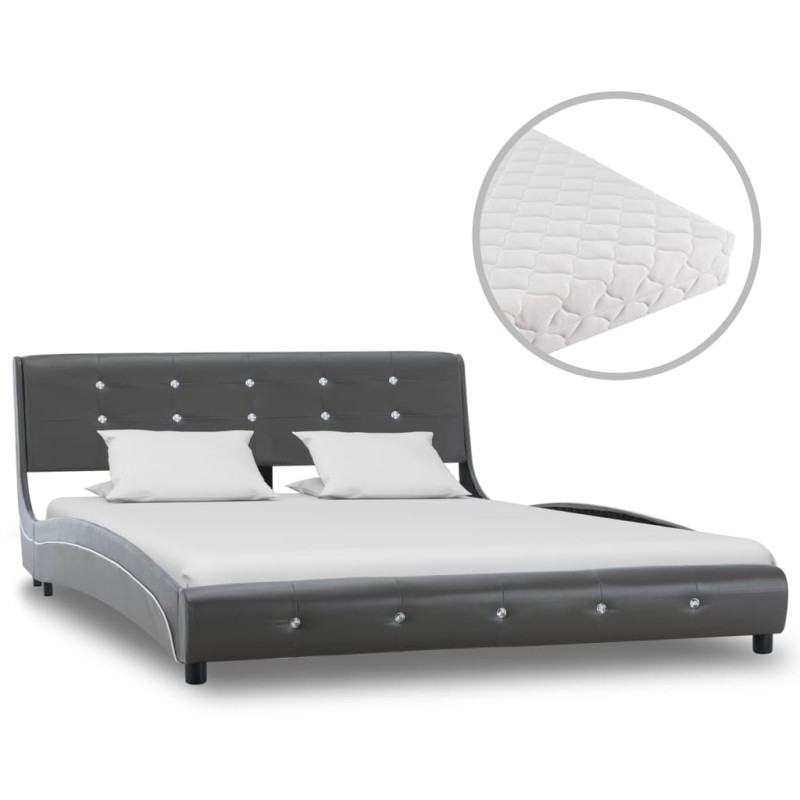 Bett mit Matratze Grau Kunstleder 140 x 200 cm Bett mit Matratze Grau Kunstleder 140 x 200 cm
