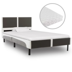 Bett mit Matratze Grau und Weiß Kunstleder 90 x 200 cm