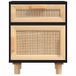 vidaXL Nachttisch Schwarz Massivholz Kiefer und Natur-Rattan vidaXL Nachttisch Schwarz Massivholz Kiefer und Natur-Rattan