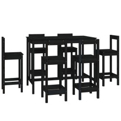 vidaXL 7-tlg. Bar-Set Schwarz Massivholz Kiefer