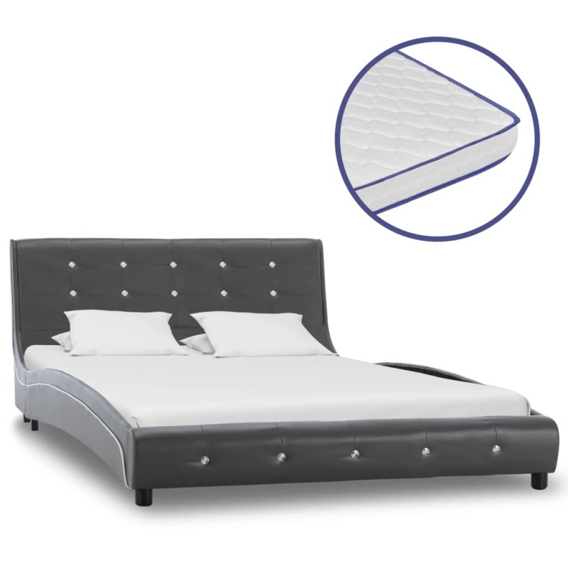 Bett mit Memory-Schaum-Matratze Grau Kunstleder 120×200cm Bett mit Memory-Schaum-Matratze Grau Kunstleder 120×200cm