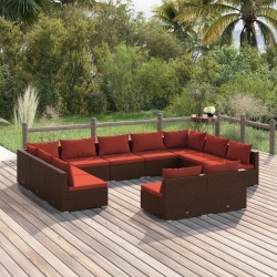 vidaXL 11-tlg. Garten-Lounge-Set mit Kissen Braun Poly Rattan